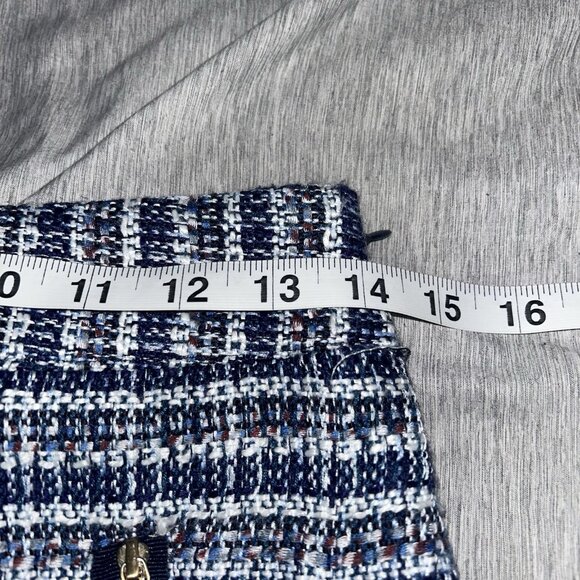 Loft Blue Tweed Print Zipper Pocketed Preppy Y2K Retro Mini Skirt Size 0 - Picture 9 of 10